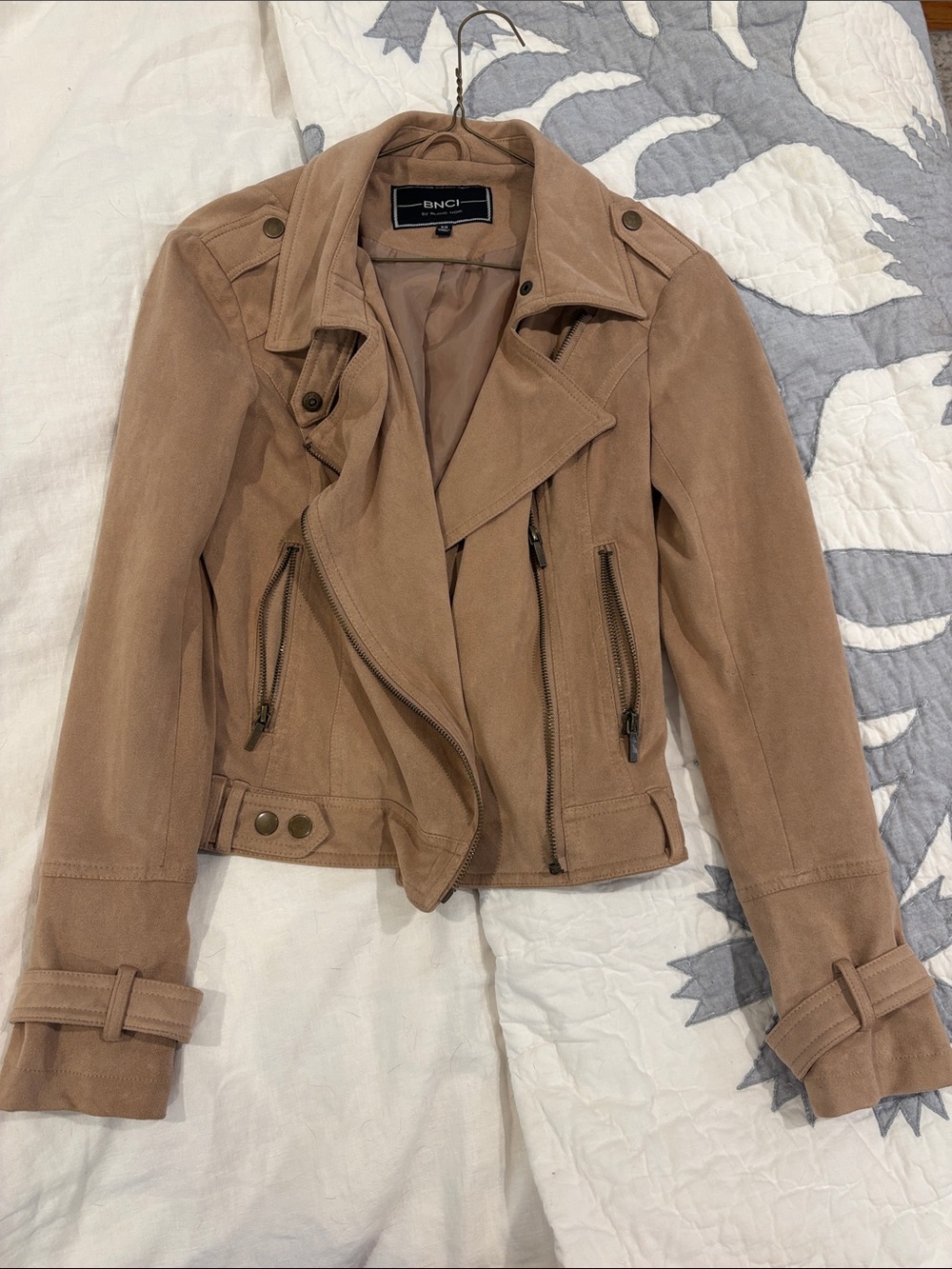 blanc noir Suede Moto Jacket in Tan Brown